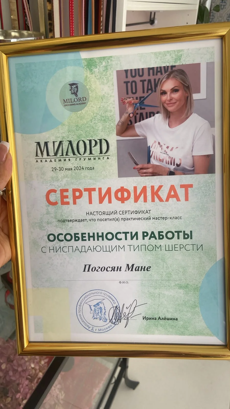 Свидетельство об обучении искусству груминга